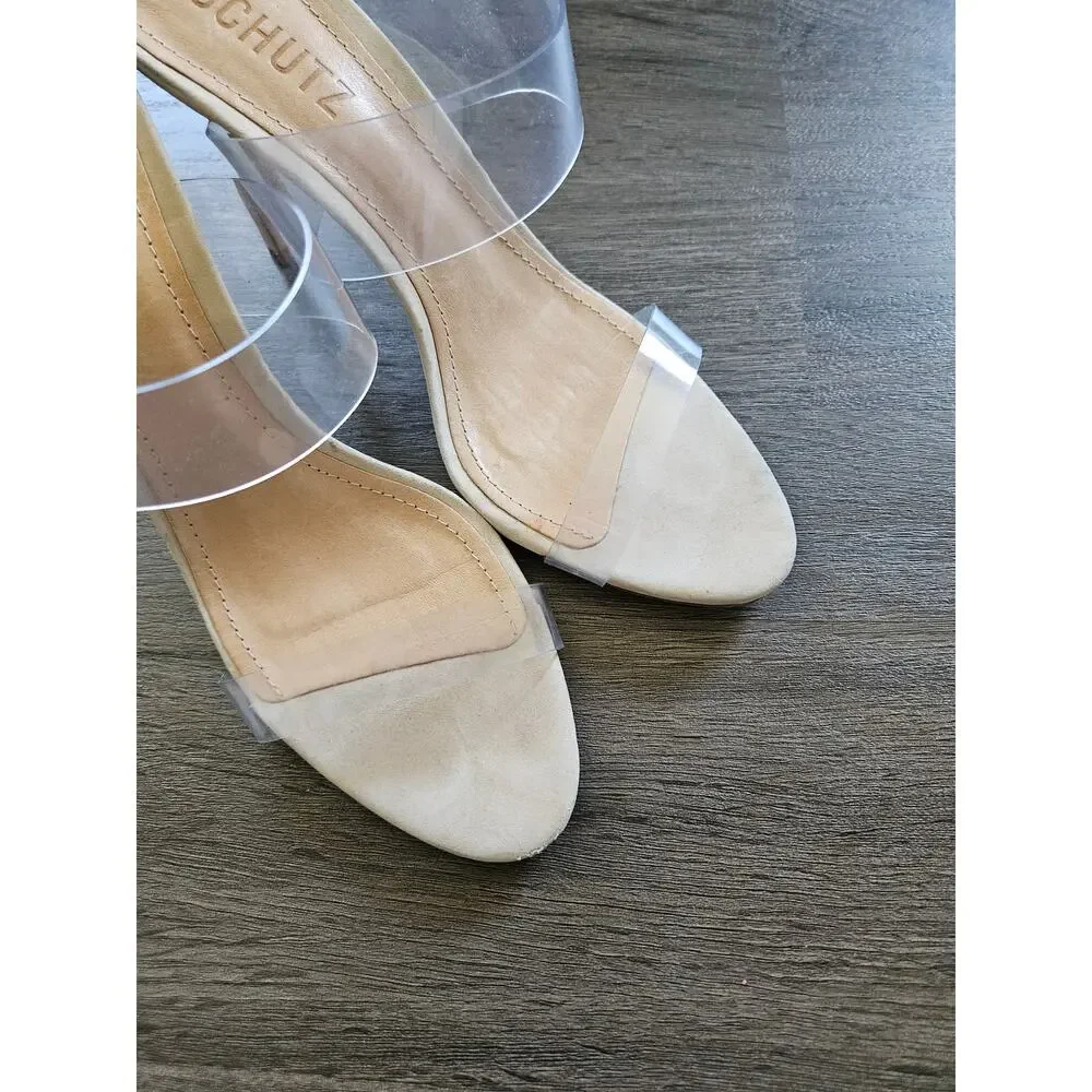 Schutz Nude Ariella Suede Sandal Heels in Oyster Size 7.5
